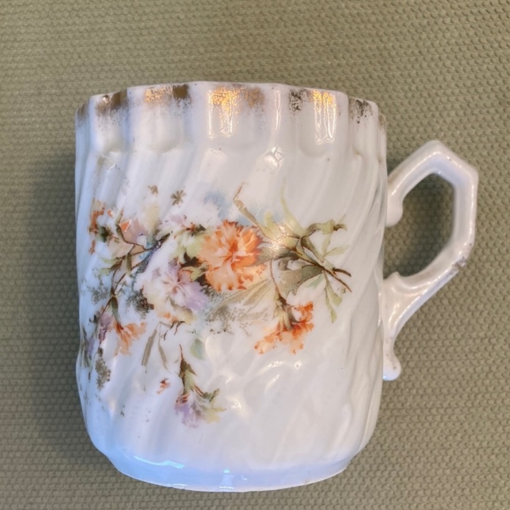 Antique shaving mug, porcelain, floral, Victorian